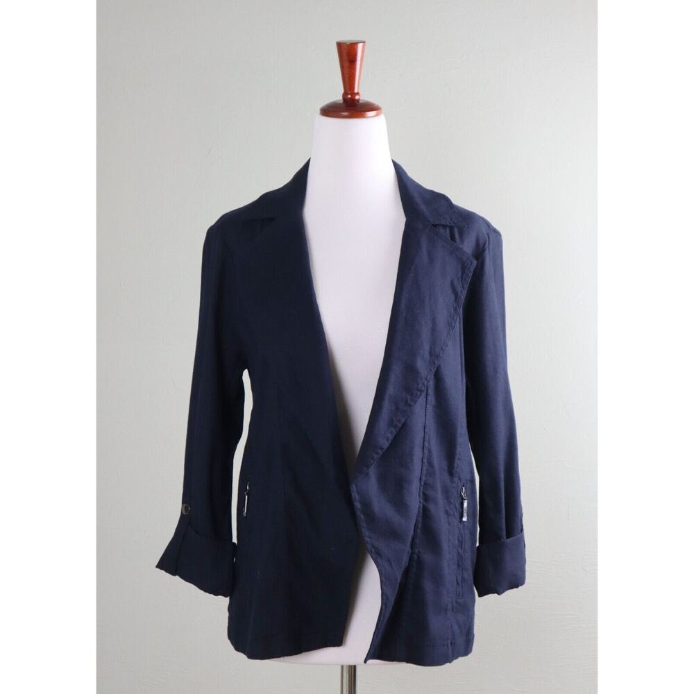 CHICO'S NWT $139 Navy Moto Stretch Linen Light Jacket Top Size 0 US Small